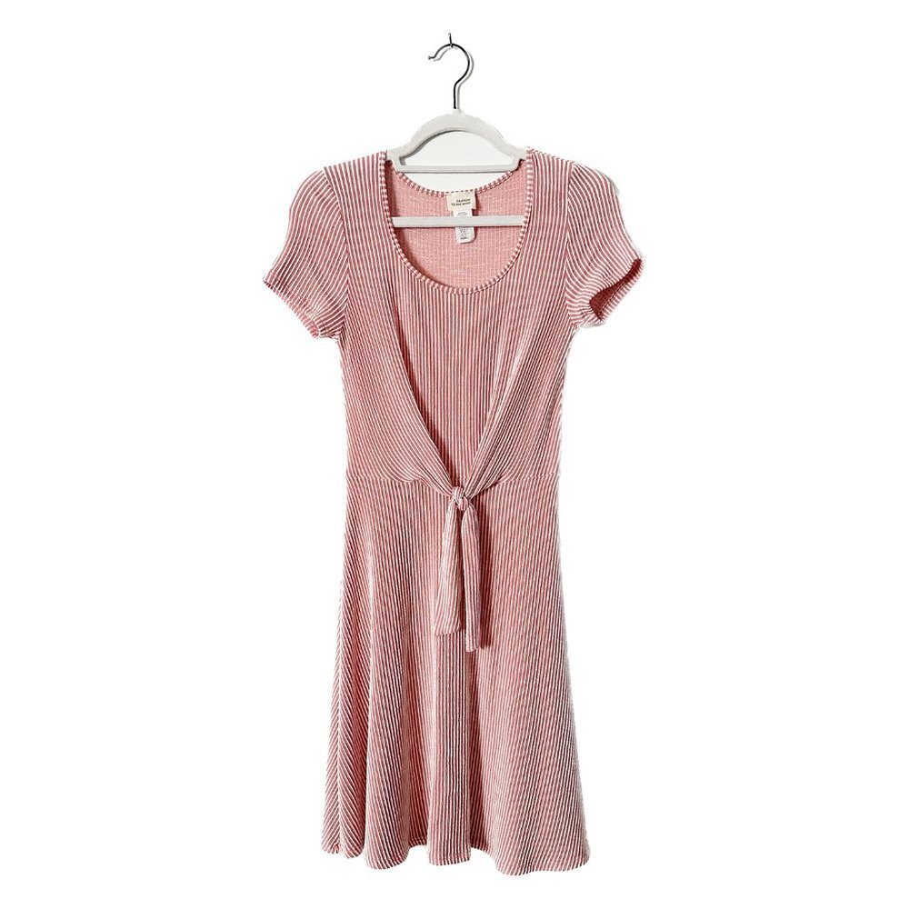 CAUTION TO THE WIND Pink and White Striped Tie-Front Dress - Size Medium - NWOT